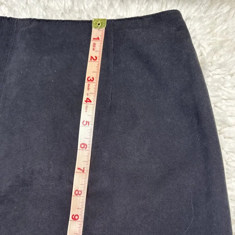 Vintage Sonoma Black Faux Suede Midi Skirt Zipper Side Slit Back Minimalist GG28